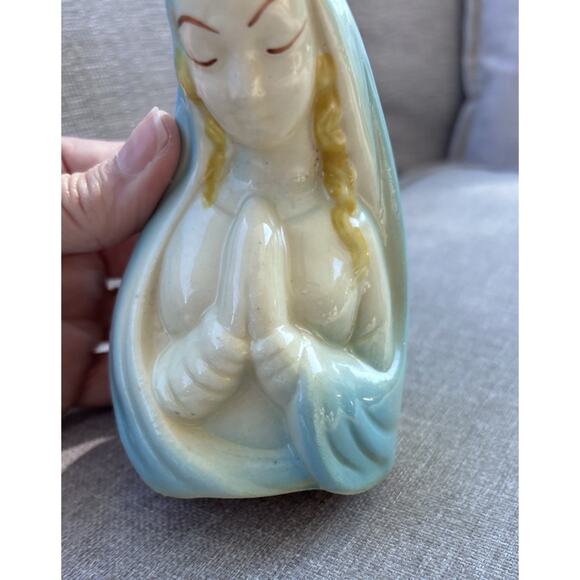 Vintage Very Old Ceramic Praying Hands Virgin Mary Madonna Planter 4.5" - Picture 2 of 10